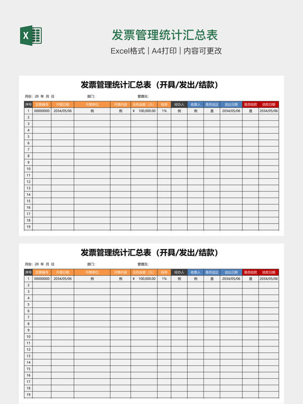 发票管理统计汇总表