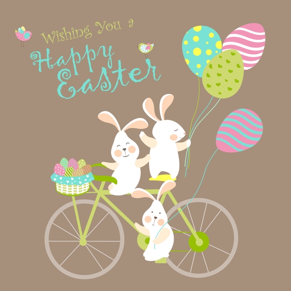 骑自行车的卡通兔子