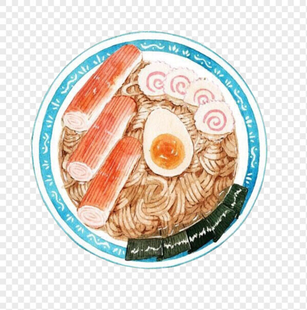 手绘日式蟹溏心蛋海鲜拉面免抠美食元素