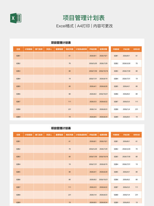 项目管理计划表