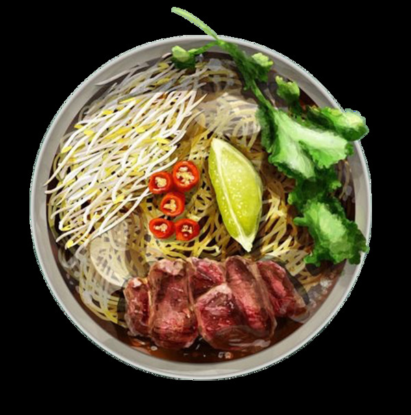 豆芽西蓝花小米辣牛肉手擀干拌面免抠图