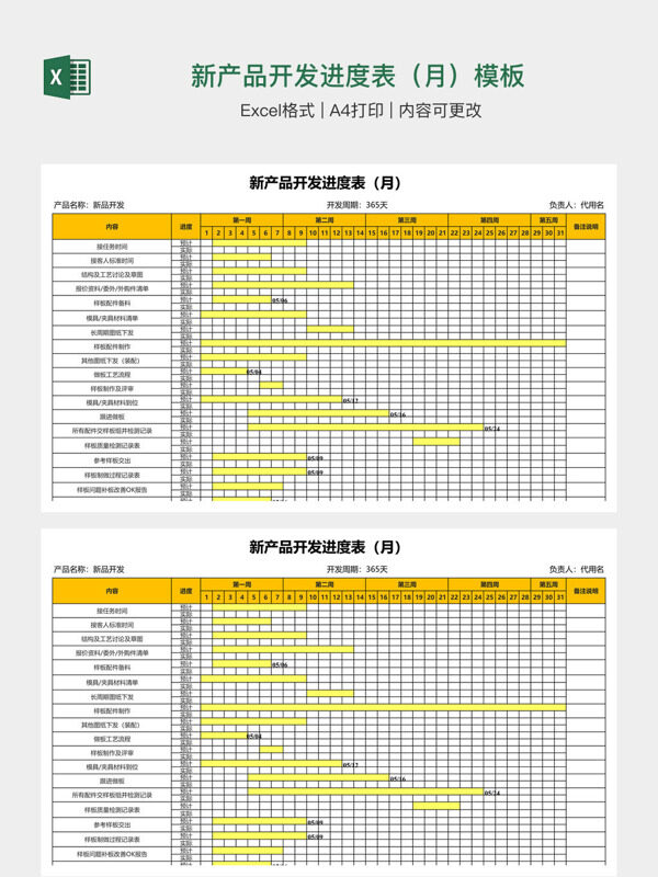 新产品开发进度表（月）模板