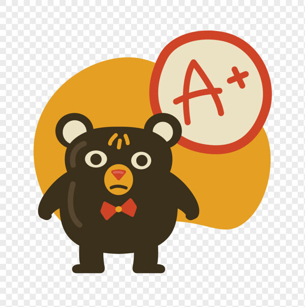 手绘卡通黑熊站着想考试A+插画