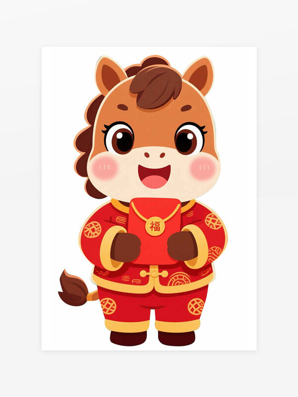 福马迎春扁平卡通骏马手拿红包
