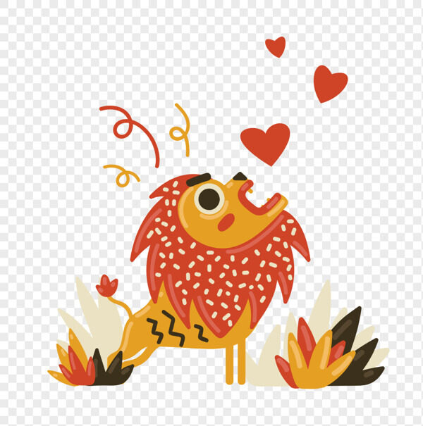 手绘橙色点线柿子在草地上对爱呼唤插画