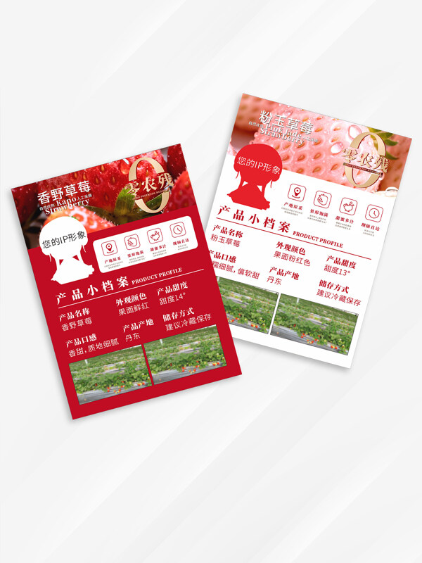 红色草莓种植园粉玉草莓基地宣传单页设计
