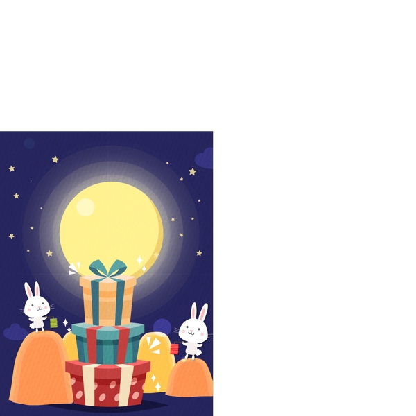 中秋礼盒卡通兔子月亮背景