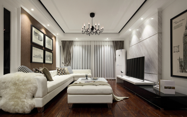 现代时尚客厅白色布艺沙发室内装修效果图