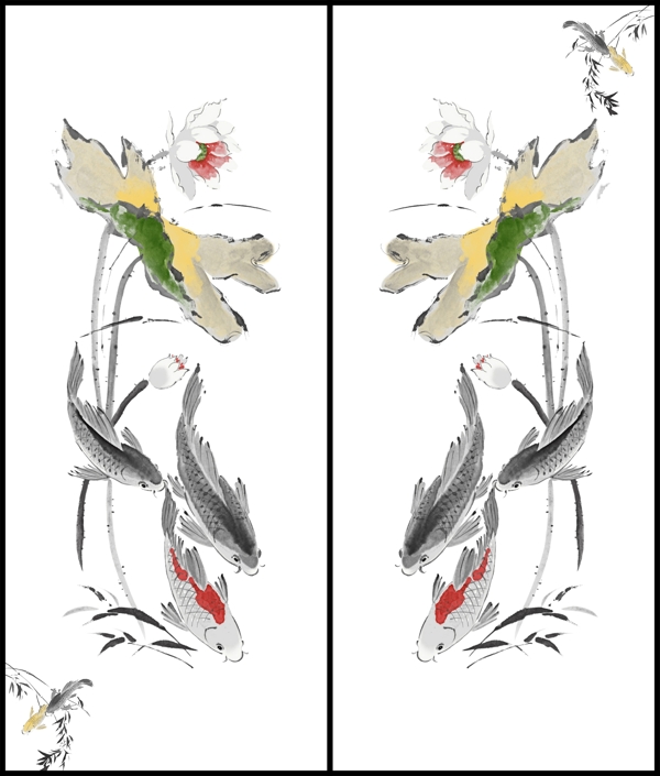 锦鲤淡雅移门图案图片