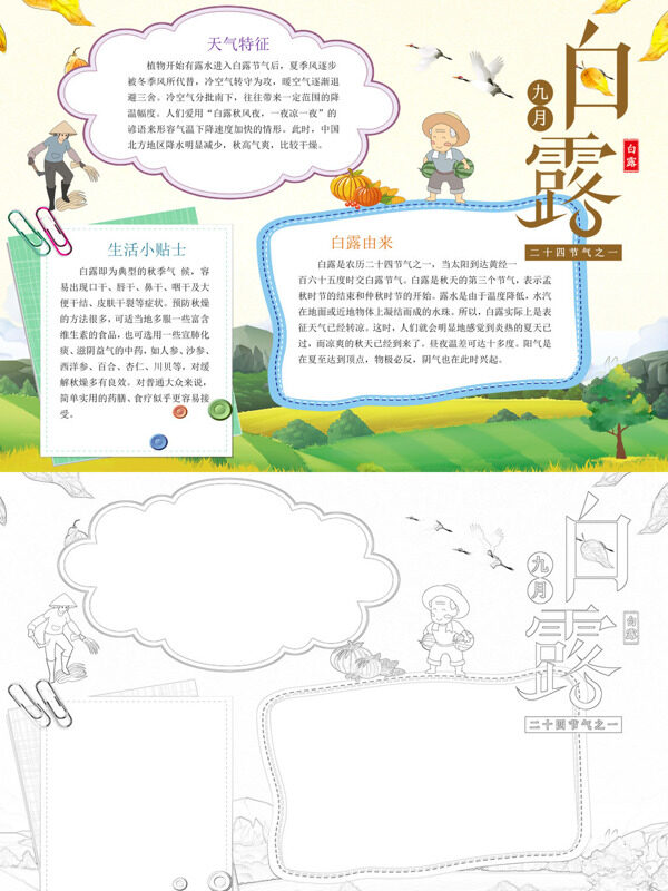 可爱白露节气介绍手抄报