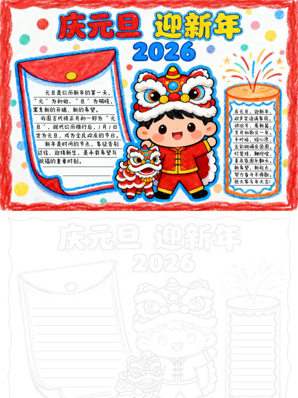 庆元旦 迎新年 2026元旦欢庆手抄报