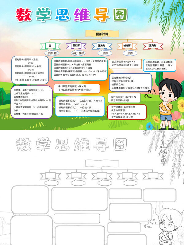 数学思维导图几何图形计算手抄报