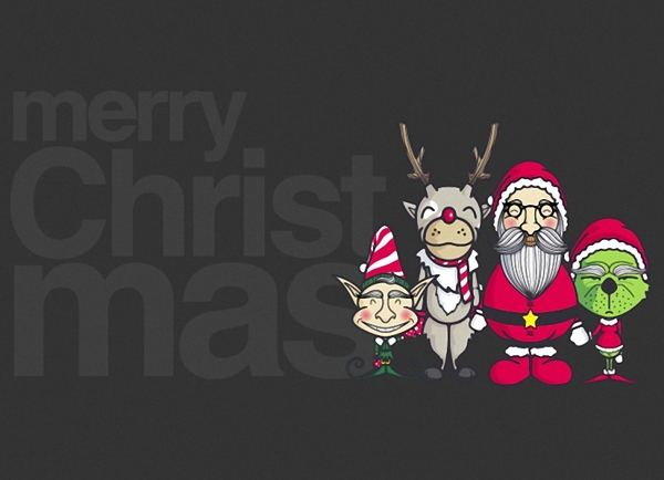 位图插画圣诞老人麋鹿小精灵免费素材