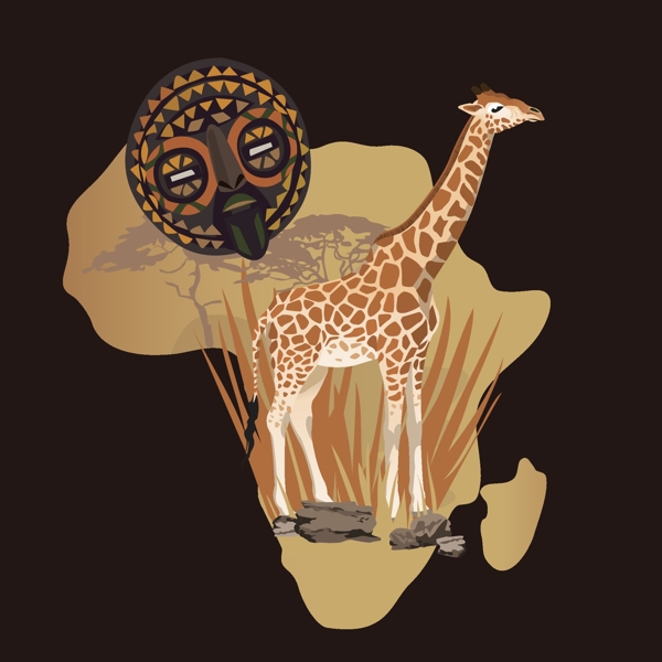 印花矢量图动物长颈鹿生活元素面具免费素材