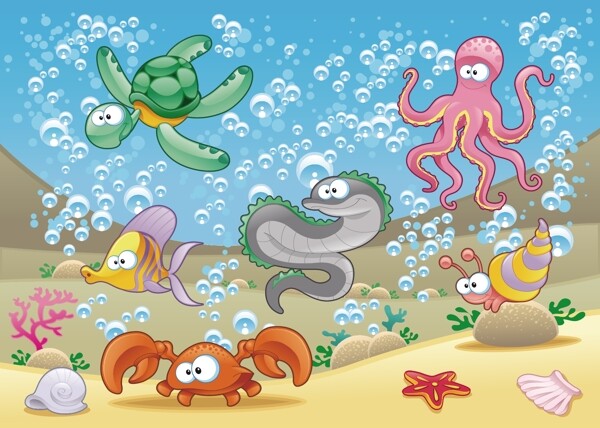 海底世界的动物矢量素材