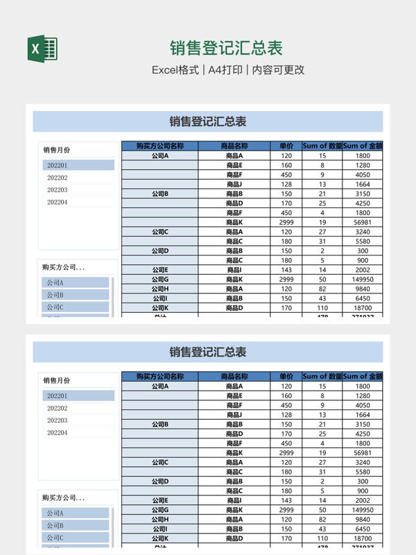 销售登记汇总表