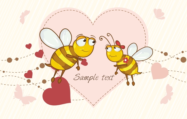 在爱的矢量插画的蜜蜂