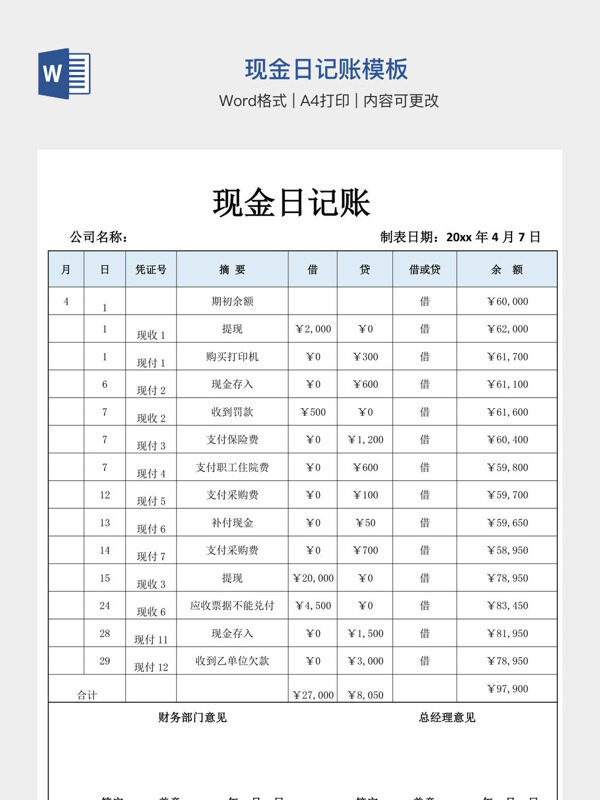 现金日记账模板