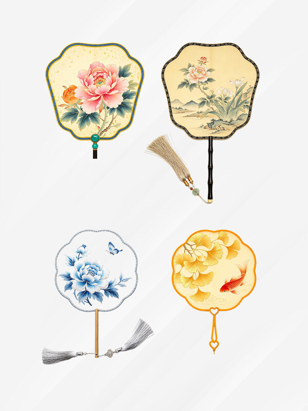 国风古风工笔画团扇设计装饰图案