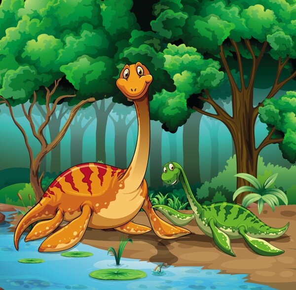 树林里的卡通恐龙