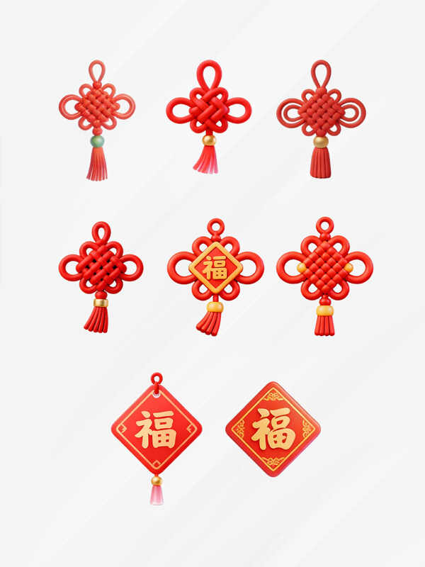 中国结福字新年装饰元素合集
