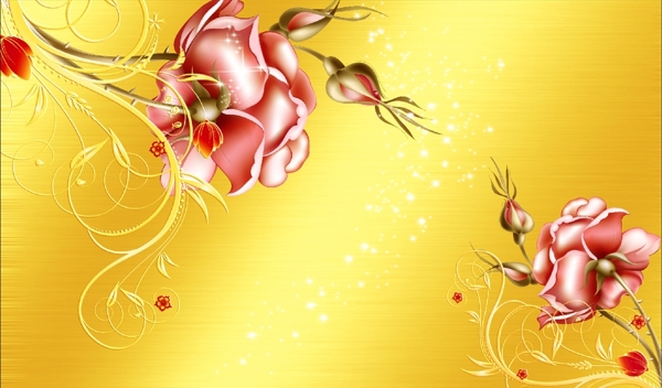 金黄色欧式手绘花纹背景墙