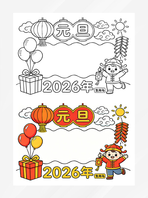元旦灯笼礼物手抄报