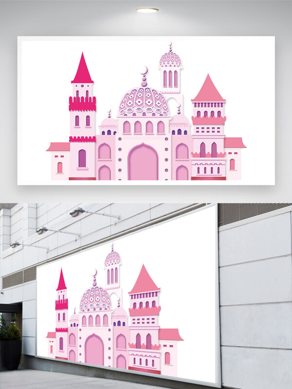 粉红色城堡背景素材图片