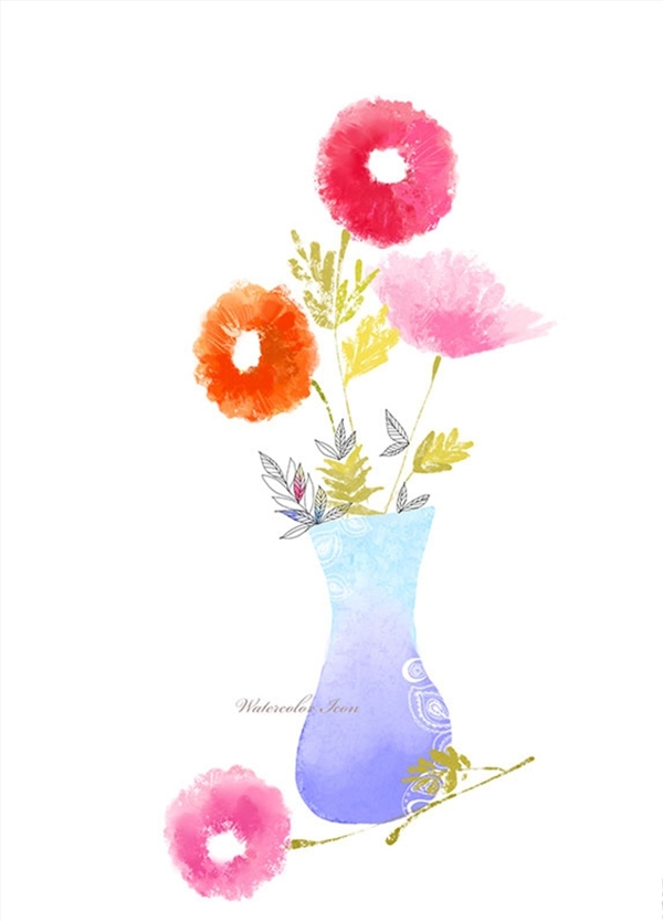 手绘花瓶花朵