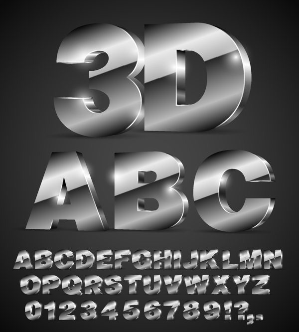 40个银色3D字母和数字设计矢