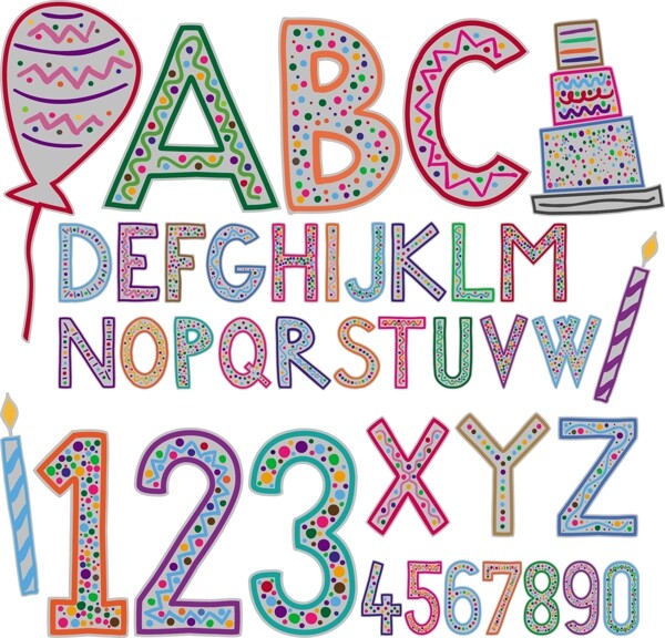 可爱的节日的字母和数字设计矢量图02