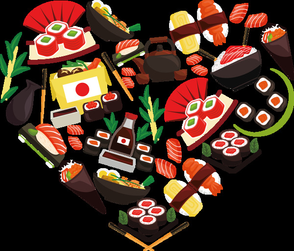 清新手绘彩色日式料理美食装饰元素