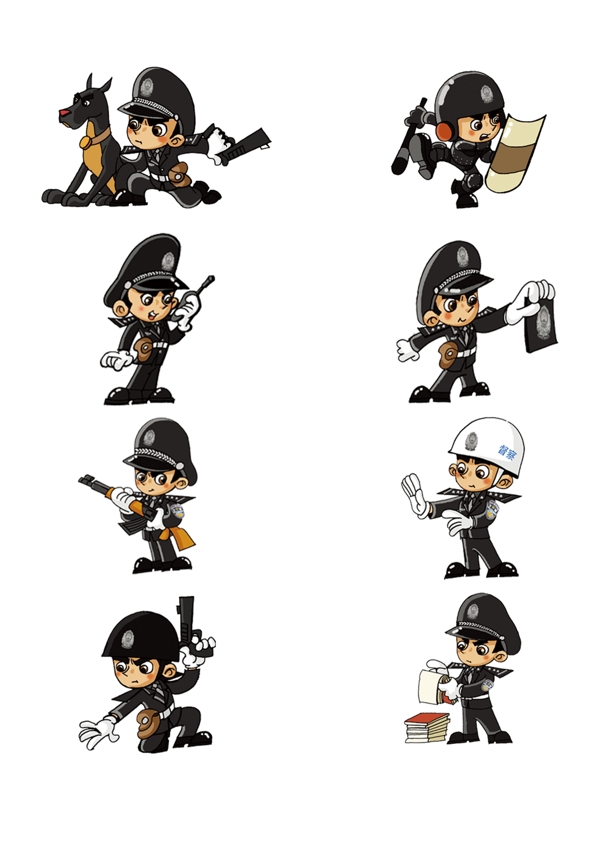 卡通警察元素装饰图案集合