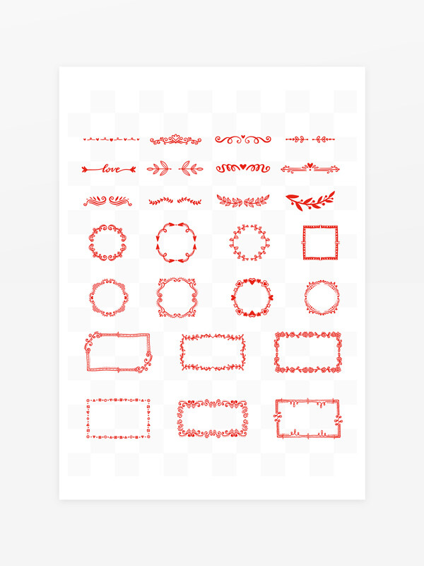 红色欧式圆形矩形花边边框素材