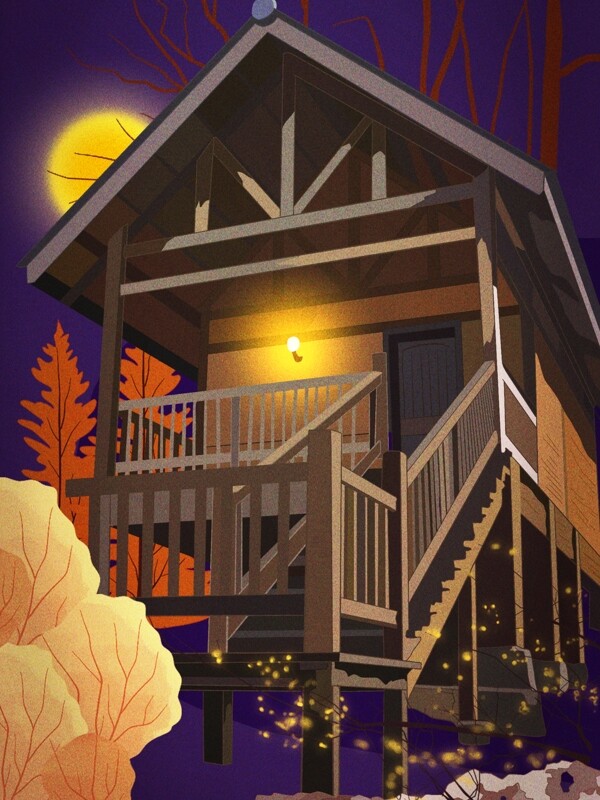 晚安你好之十一月林中小屋欧式建筑唯美夜景