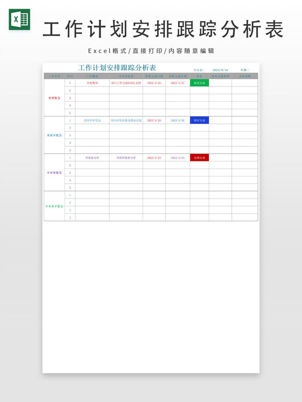 工作计划安排跟踪分析表