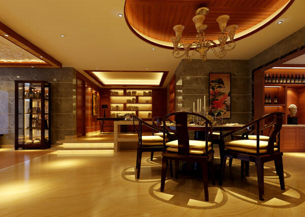 新中式餐厅效果图图片