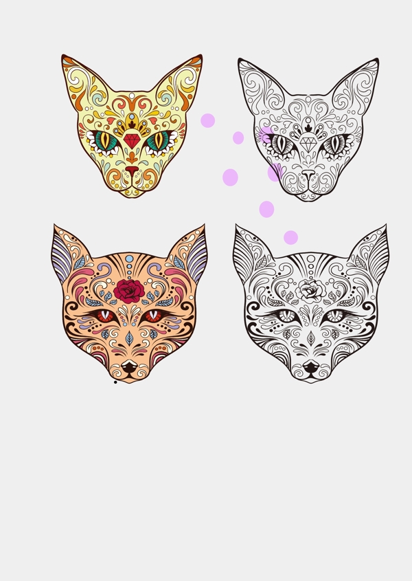 手绘彩色豹子头设计元素图案